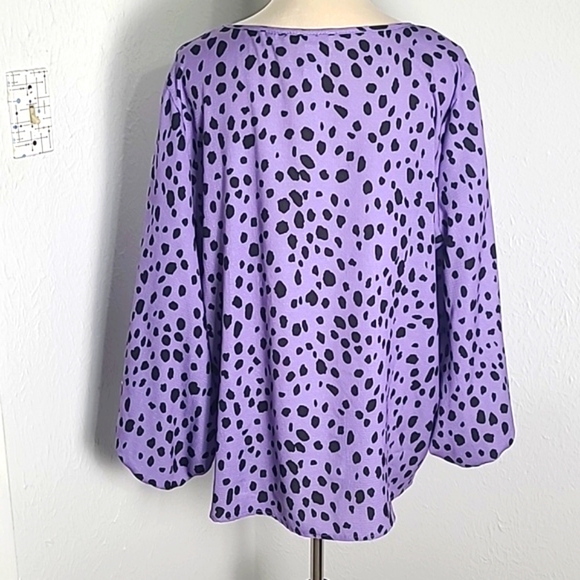 Bibi Purple Top with Black Polka-dots & Bubble Sleeves, Size XL - Picture 7 of 10
